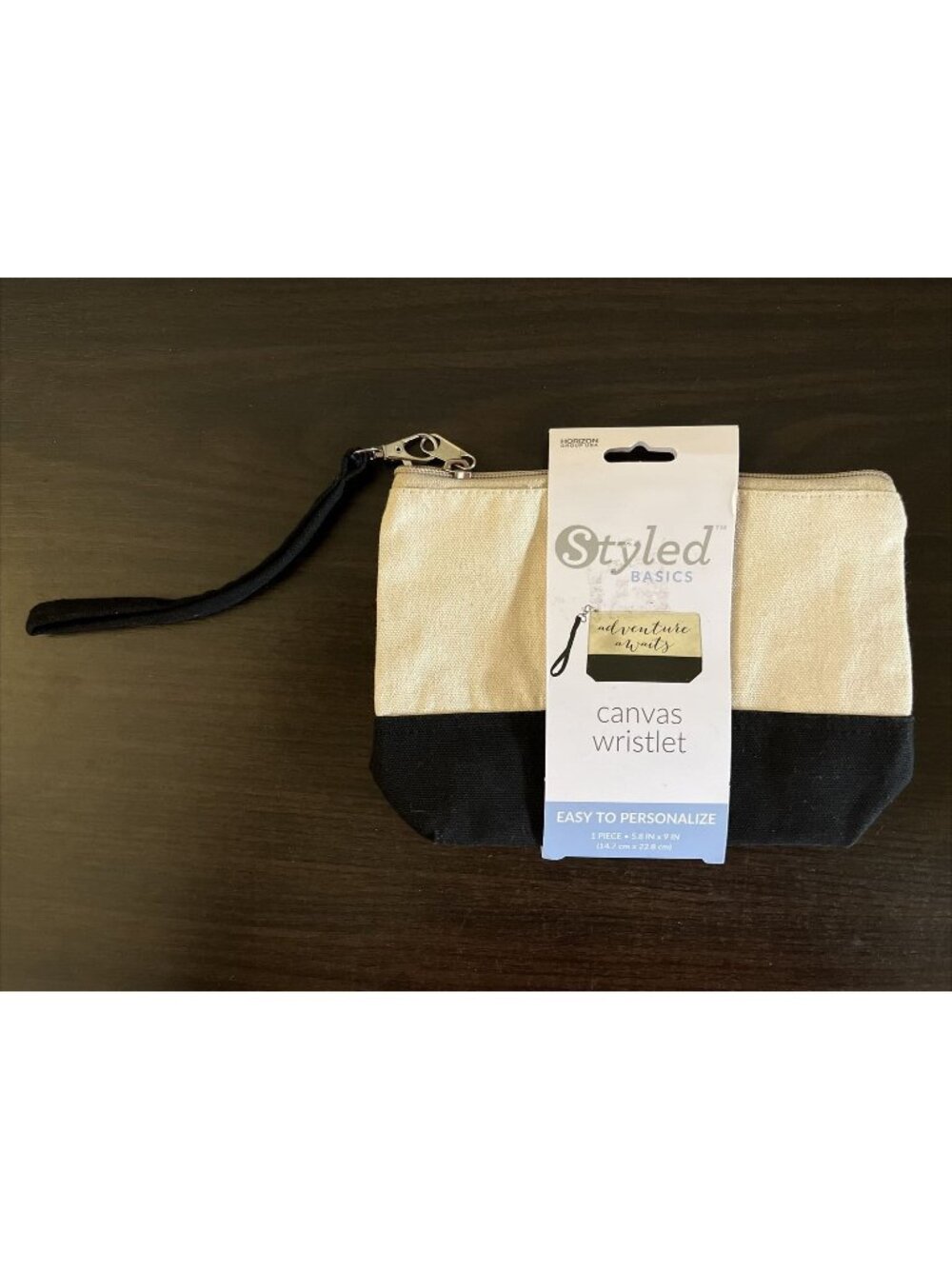 3 For $6 NWT Styled Basics Canvas Wristlet Beige Black Purse 5.8" x 9"